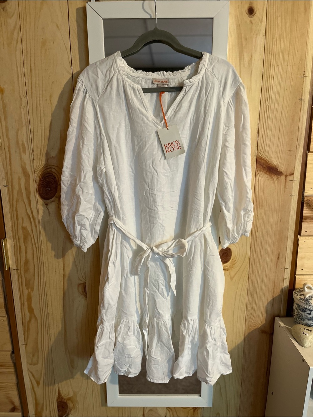 Knox Rose Tiered Ruffle Hem Mini Dress White Balloon Sleeve Tie Waist